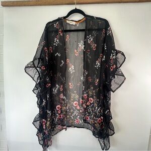 Rewind Black Floral Sheer Kimono Size Large Whimsigoth Fairy Grunge Boho Gypsy